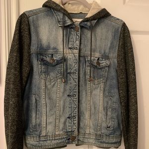 Denim Jacket with Sweater Sleeves